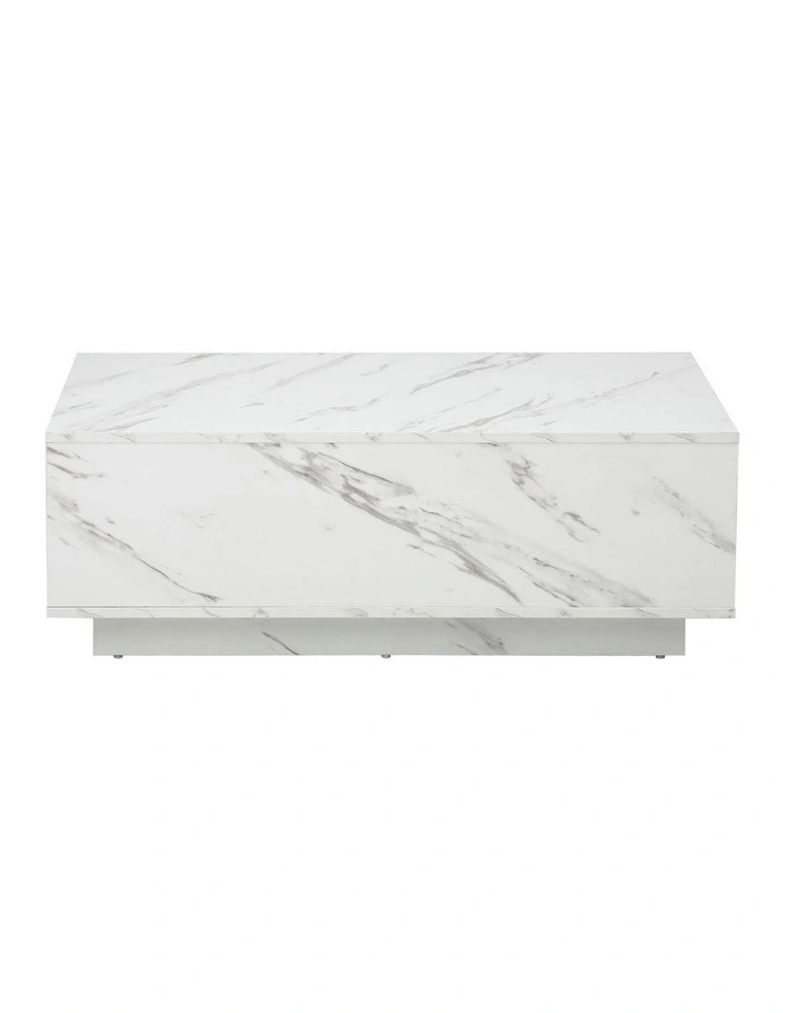 Oikiture Coffee Table Side Tables Sofa Cafe Desk Marble Effect Wooden White image 2