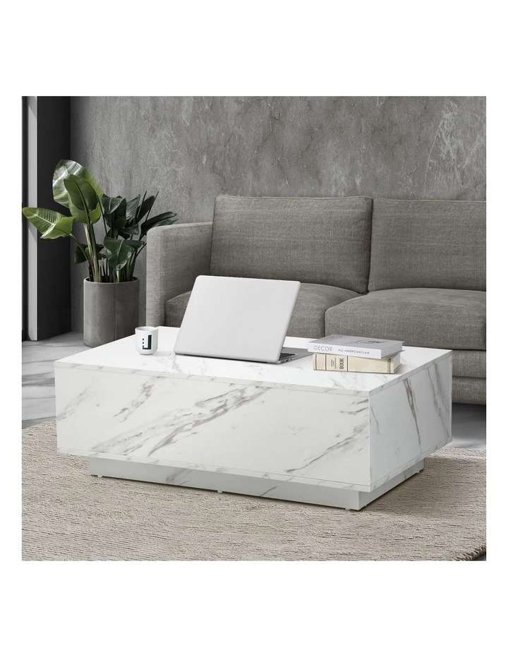 Oikiture Coffee Table Side Tables Sofa Cafe Desk Marble Effect Wooden White image 4