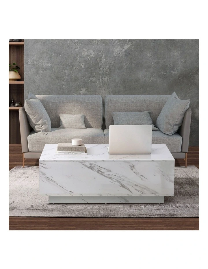 Oikiture Coffee Table Side Tables Sofa Cafe Desk Marble Effect Wooden White image 5