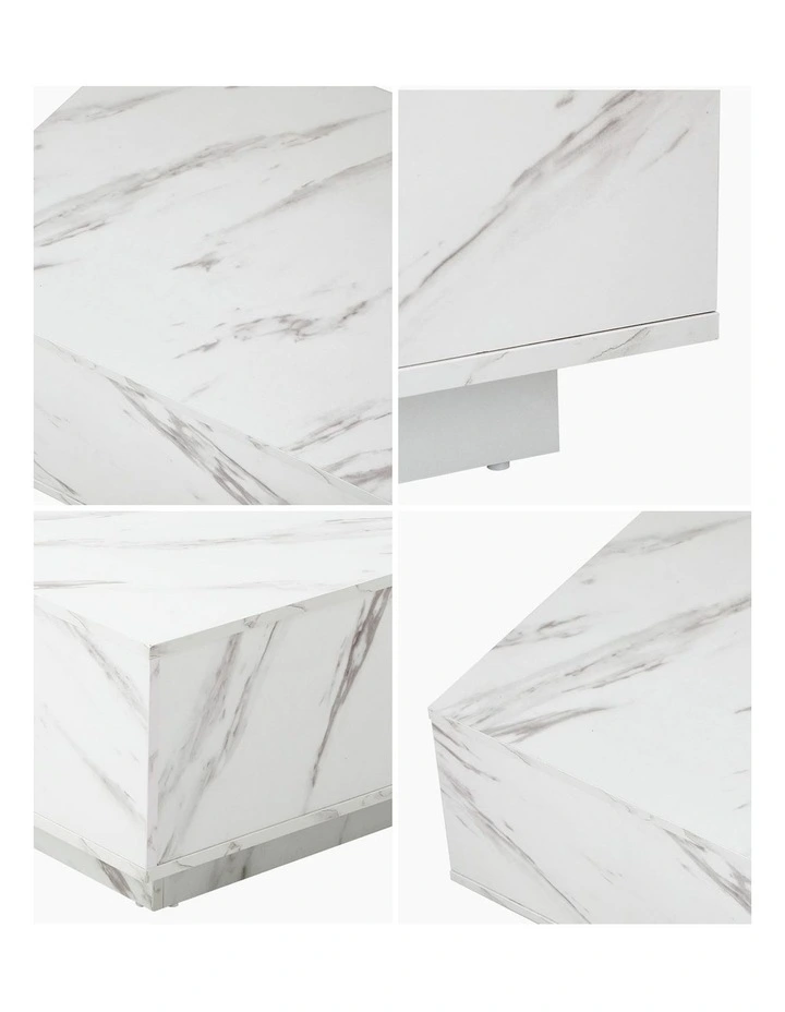 Oikiture Coffee Table Side Tables Sofa Cafe Desk Marble Effect Wooden White image 6