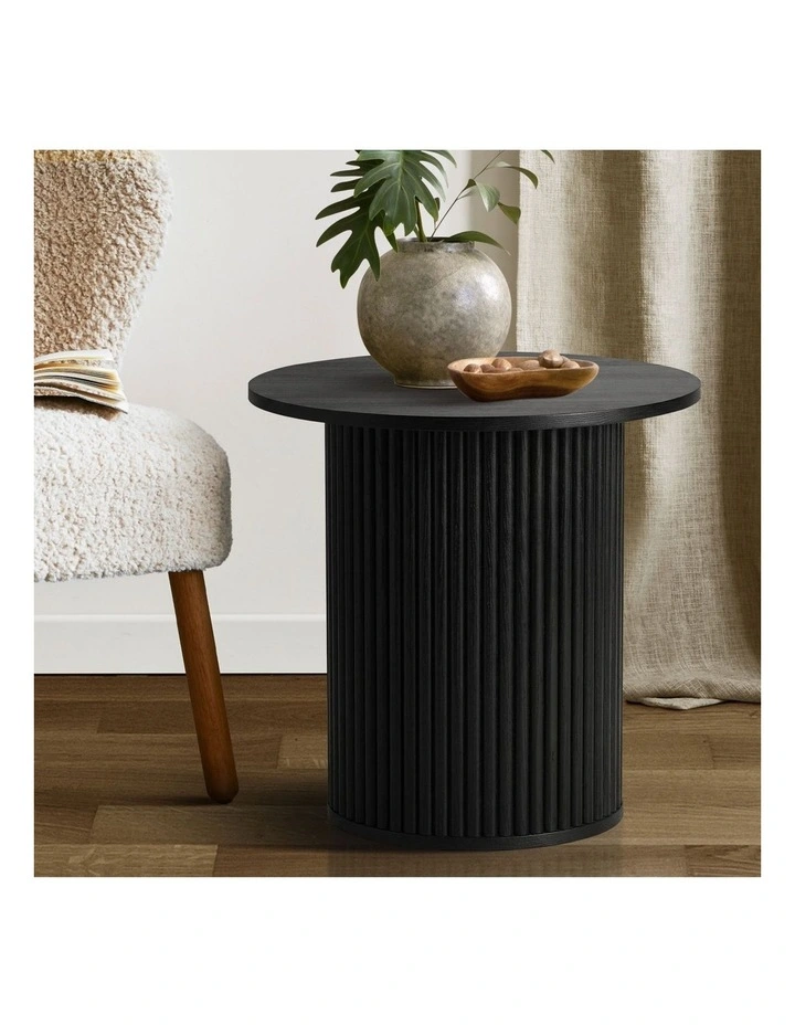 Oikiture Coffee Table Side End Tables Sofa Desk Bedside Round Wood Black image 4