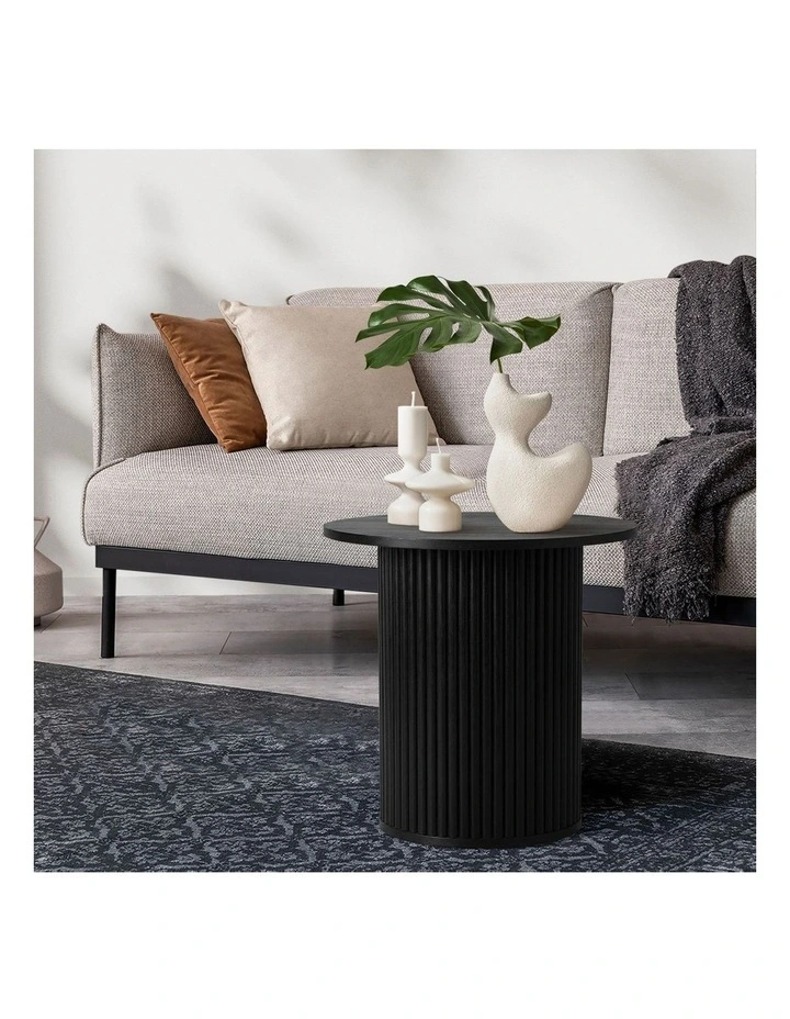 Oikiture Coffee Table Side End Tables Sofa Desk Bedside Round Wood Black image 5