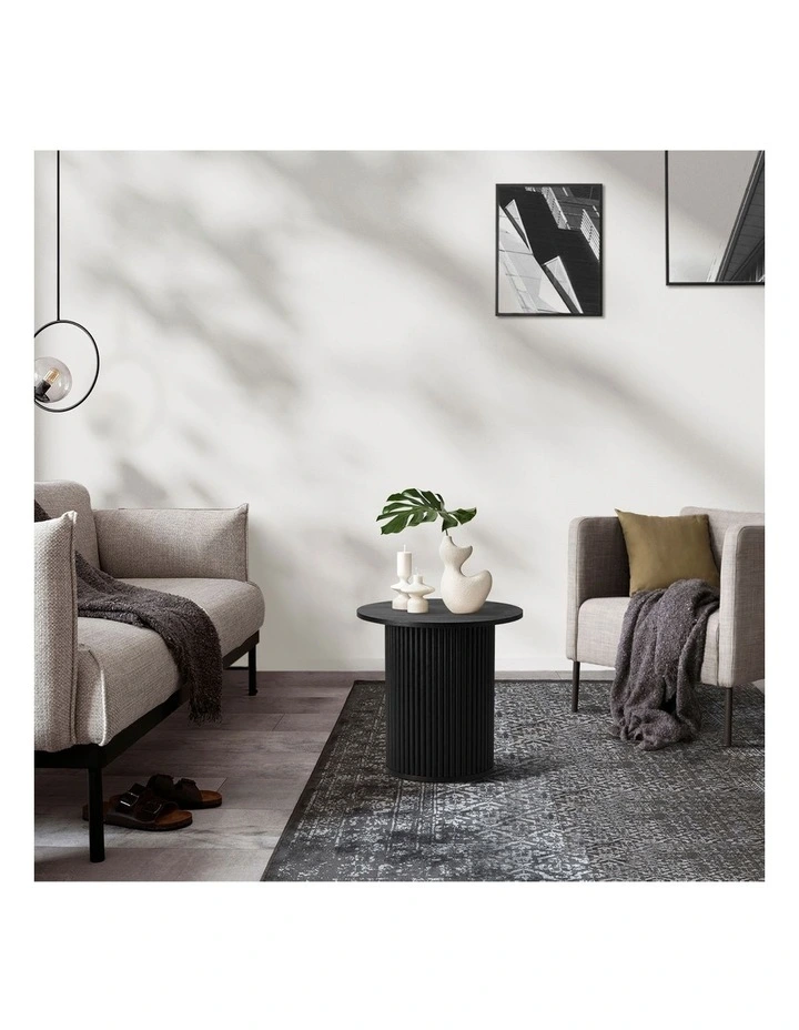 Oikiture Coffee Table Side End Tables Sofa Desk Bedside Round Wood Black image 7