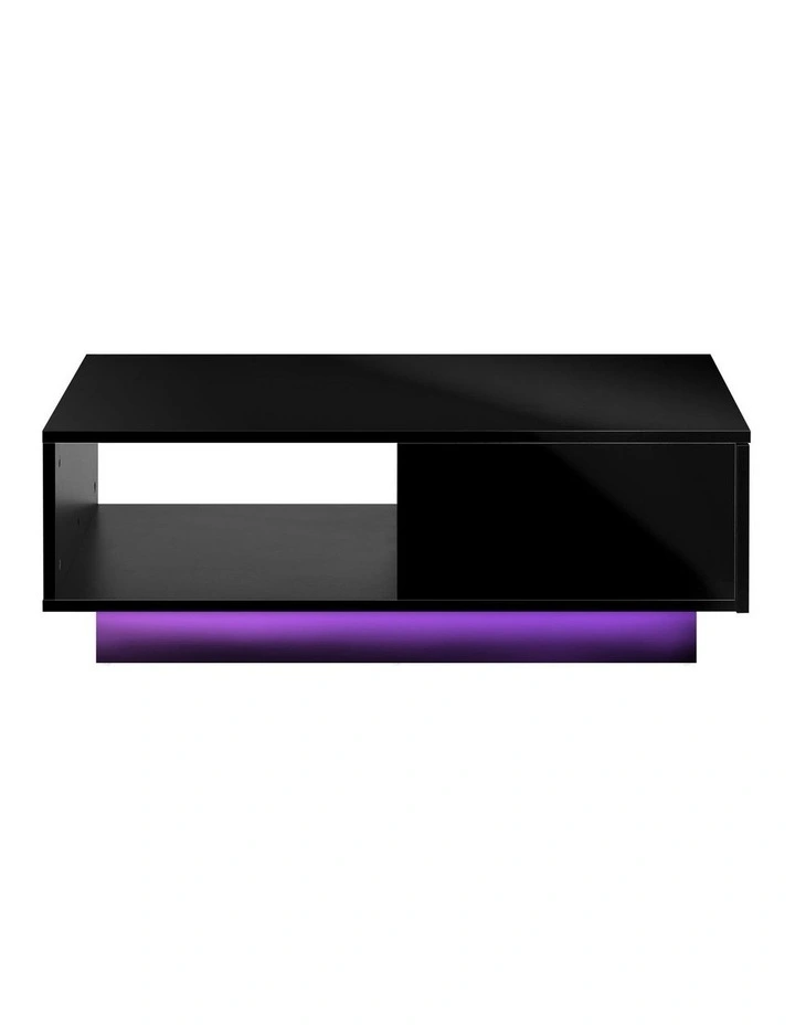 Oikiture Coffee Table LED Light High Gloss Storage Drawer Modern Furniture Black image 2