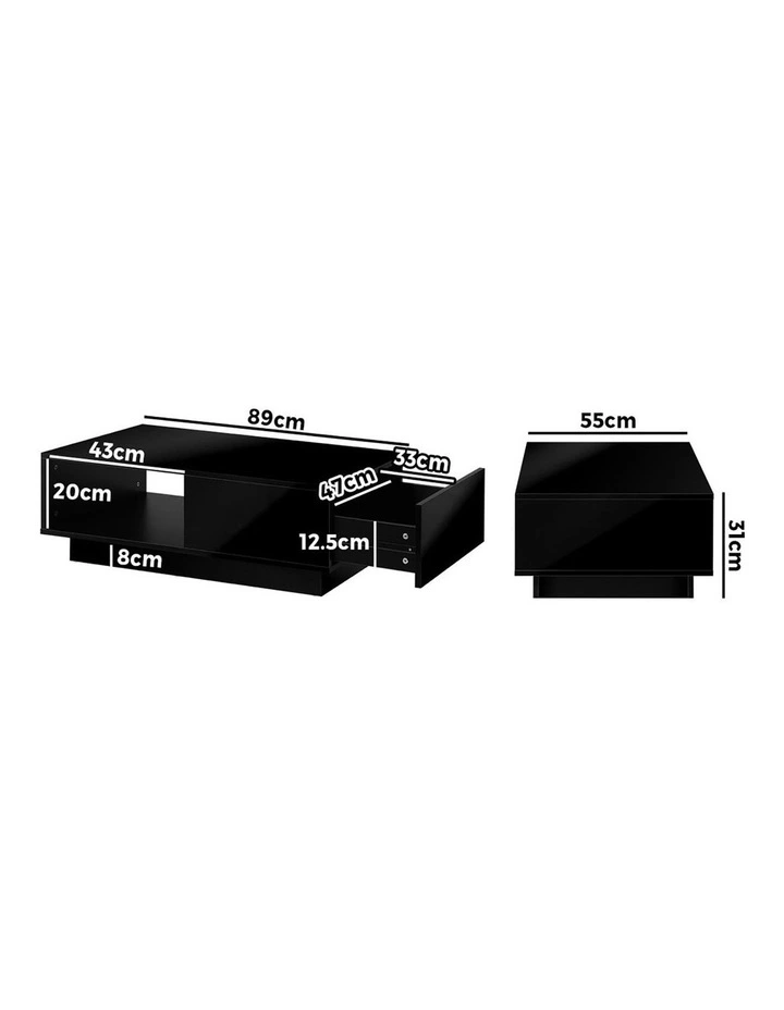Oikiture Coffee Table LED Light High Gloss Storage Drawer Modern Furniture Black image 3