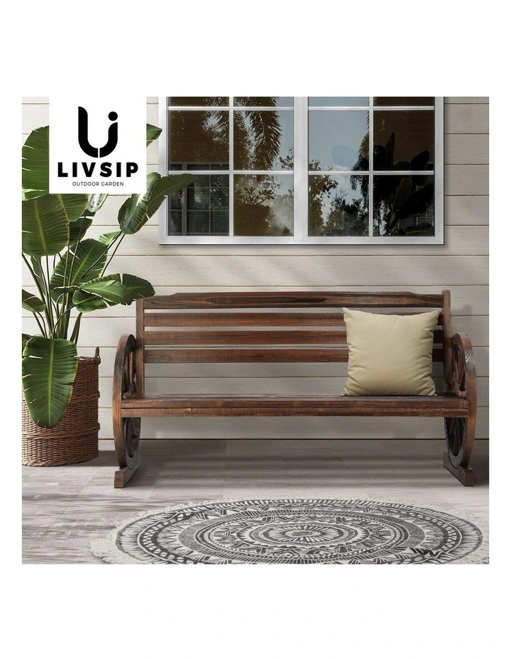 Livsip 3 Seater Outdoor Garden Bench Wooden Wagon Chair image 7