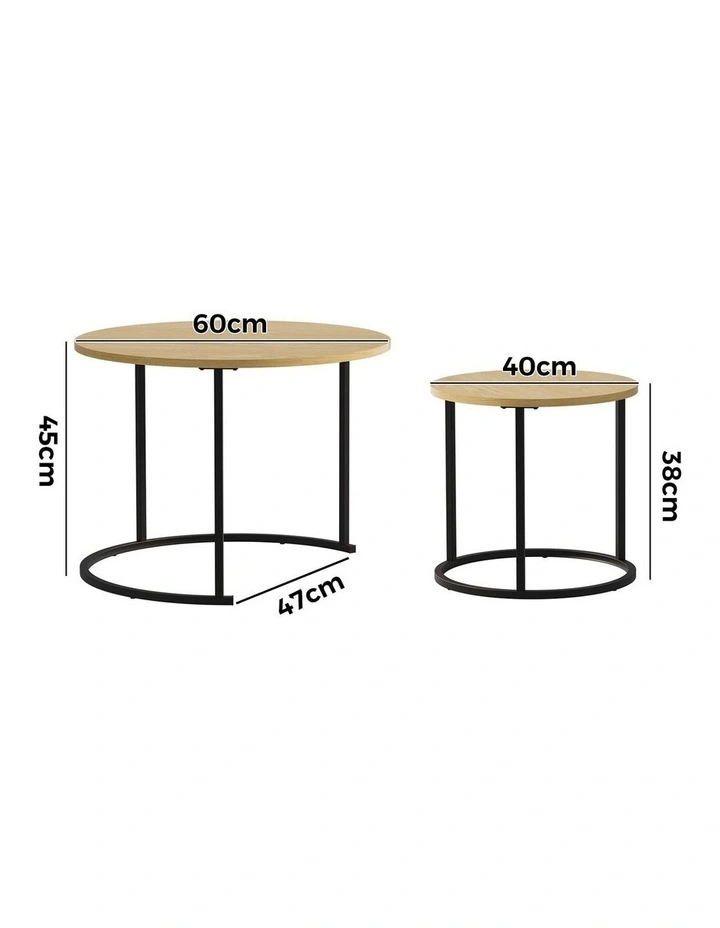 Oikiture Set of 2 Nesting Coffee Table Round Side End Tables Natural and black image 3