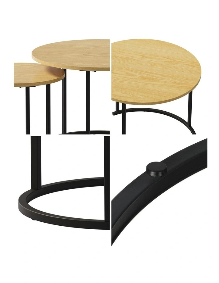 Oikiture Set of 2 Nesting Coffee Table Round Side End Tables Natural and black image 6
