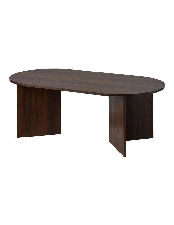 Oikiture Coffee Table Sofa End Table Oval Side Cafe Desk Timber Walnut image 1