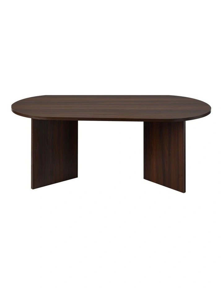 Oikiture Coffee Table Sofa End Table Oval Side Cafe Desk Timber Walnut image 2
