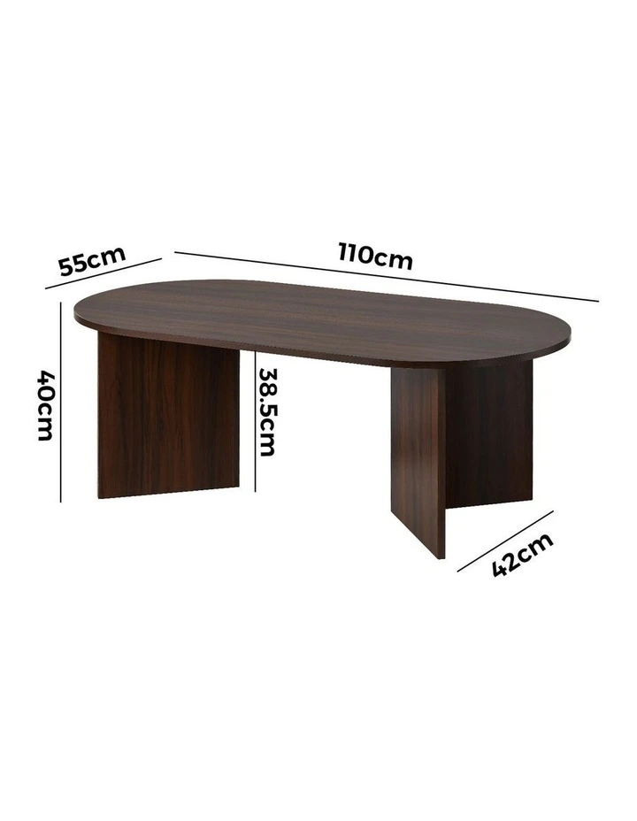 Oikiture Coffee Table Sofa End Table Oval Side Cafe Desk Timber Walnut image 3