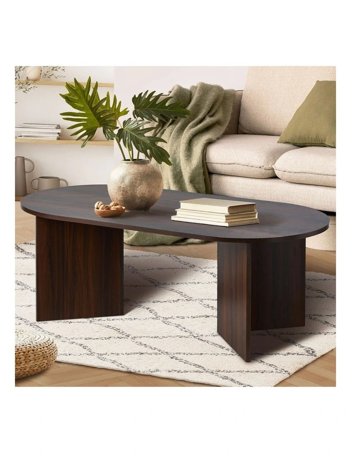 Oikiture Coffee Table Sofa End Table Oval Side Cafe Desk Timber Walnut image 4