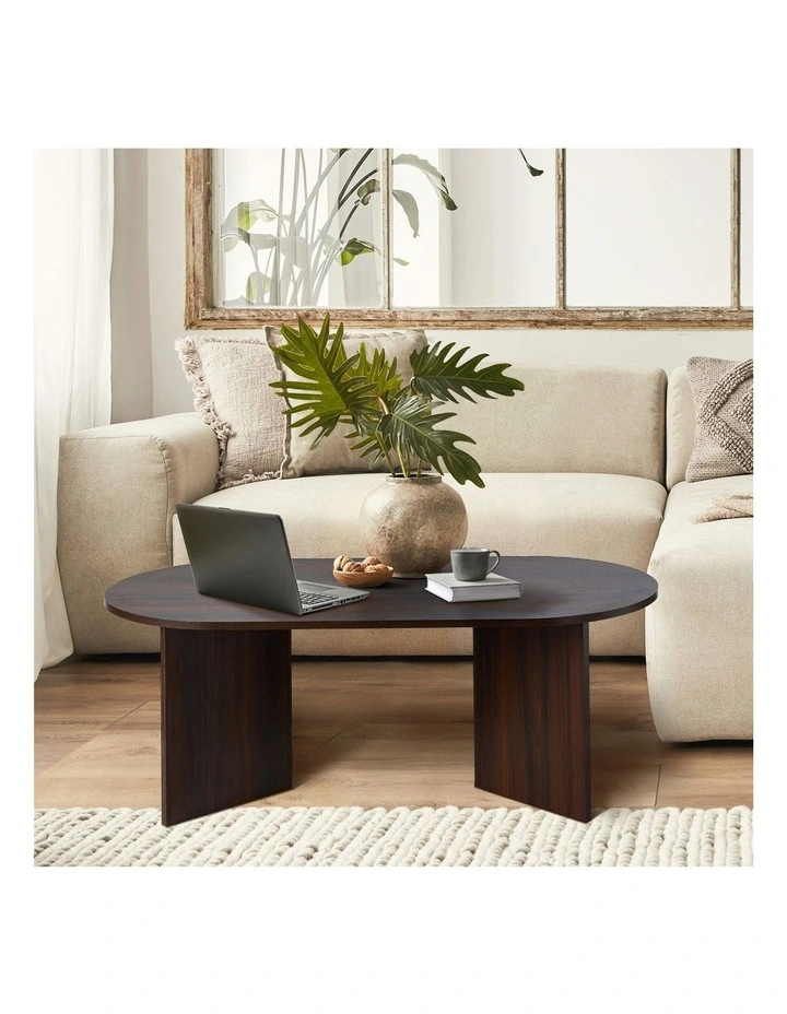 Oikiture Coffee Table Sofa End Table Oval Side Cafe Desk Timber Walnut image 5