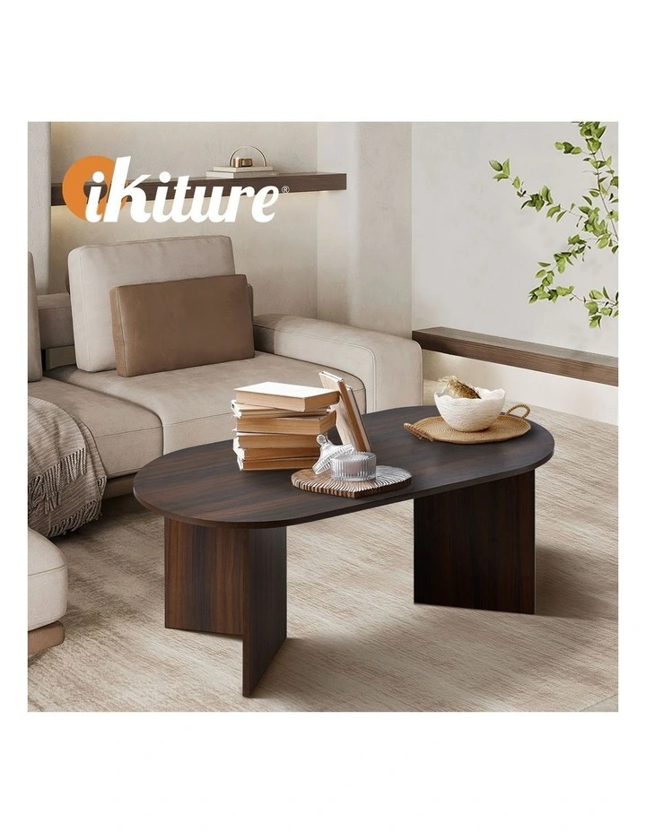 Oikiture Coffee Table Sofa End Table Oval Side Cafe Desk Timber Walnut image 7