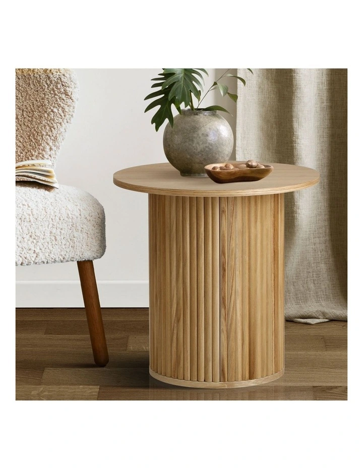Oikiture Coffee Table Side End Tables Sofa Desk Bedside Round Wood Natural image 4