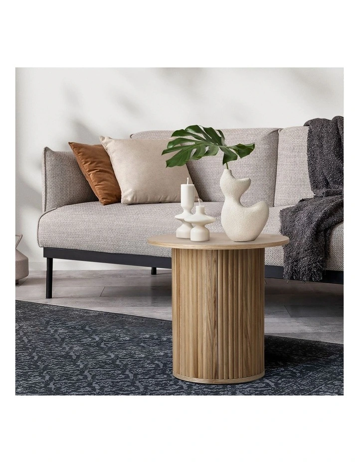 Oikiture Coffee Table Side End Tables Sofa Desk Bedside Round Wood Natural image 5