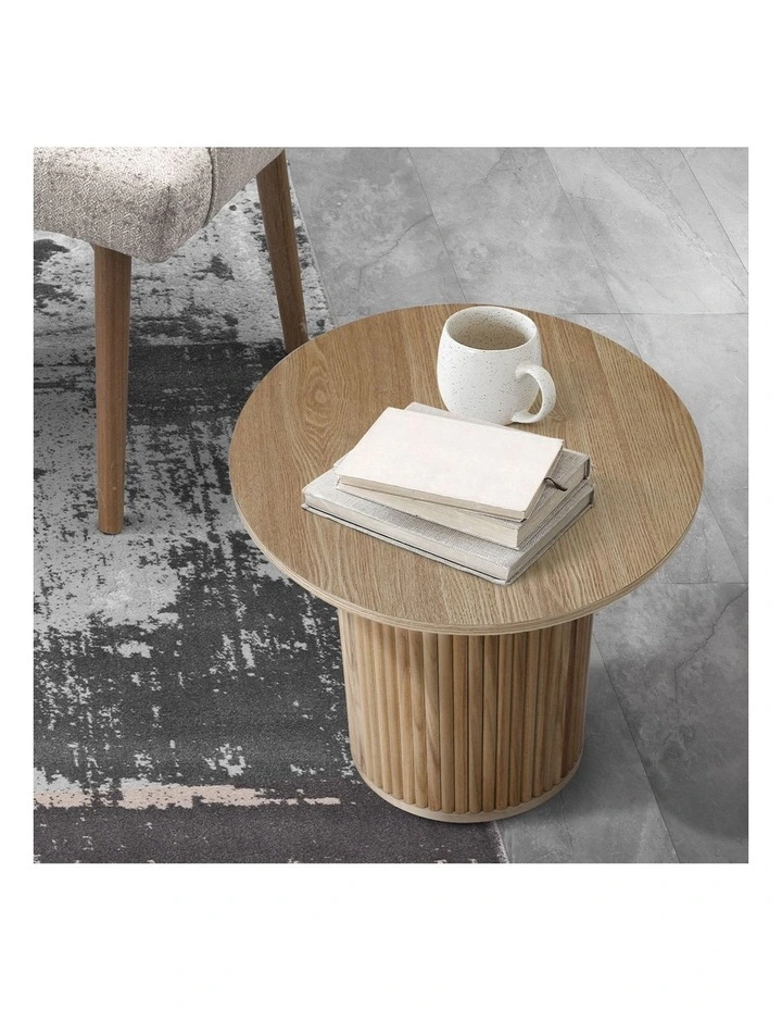 Oikiture Coffee Table Side End Tables Sofa Desk Bedside Round Wood Natural image 6