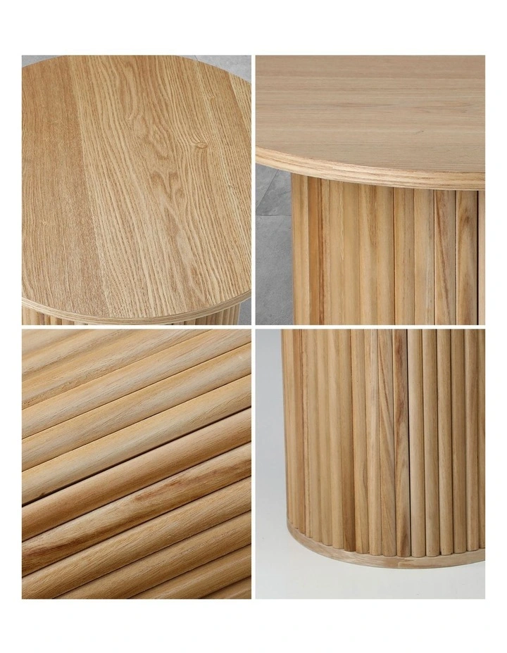 Oikiture Coffee Table Side End Tables Sofa Desk Bedside Round Wood Natural image 7
