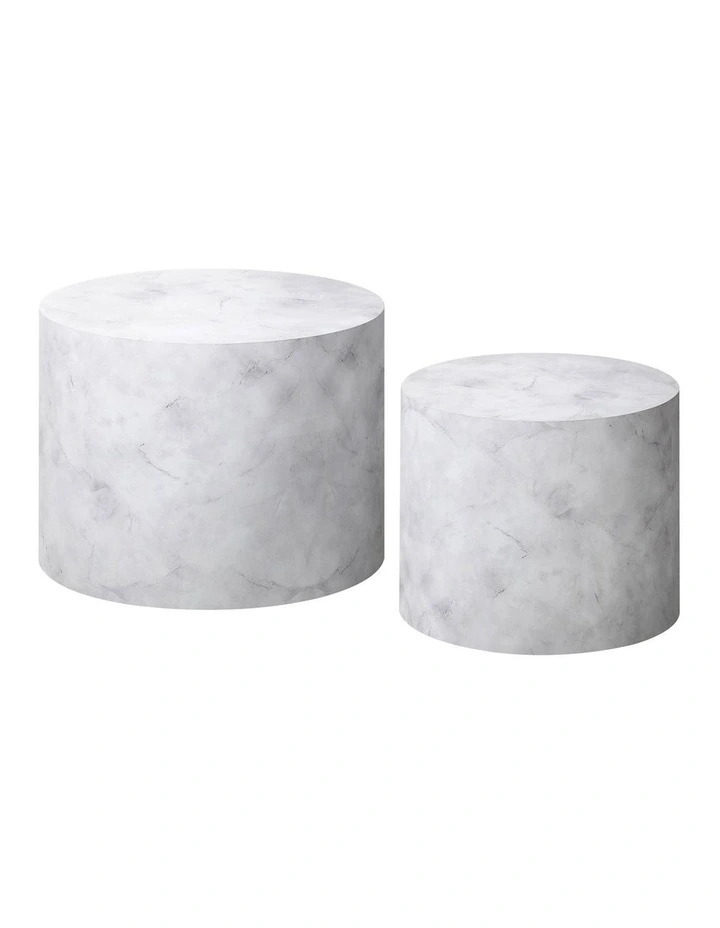 Oikiture Coffee Table Set of 2 Round Side Tables Sofa Cafe Marble Effect White image 1