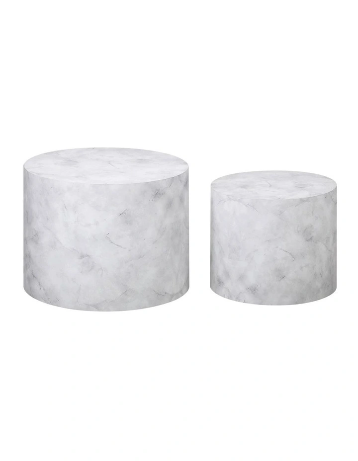 Oikiture Coffee Table Set of 2 Round Side Tables Sofa Cafe Marble Effect White image 2