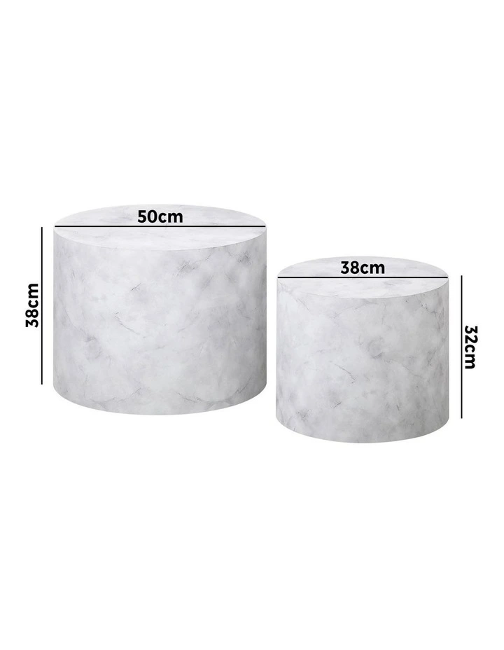 Oikiture Coffee Table Set of 2 Round Side Tables Sofa Cafe Marble Effect White image 3