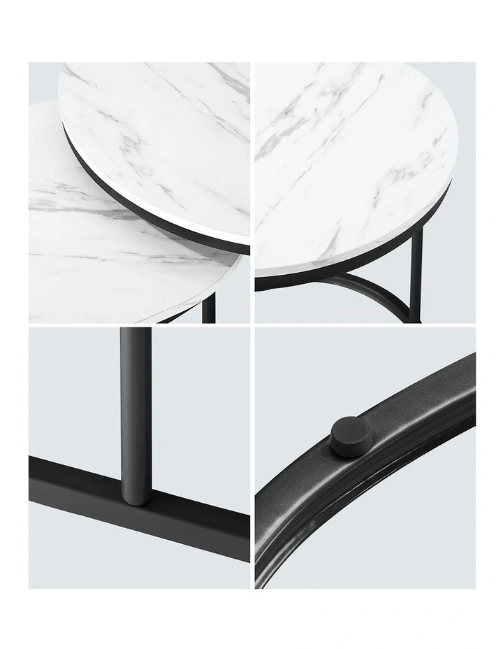 Oikiture Set of 2 Coffee Table Round Oval Marble-like Nesting Side Tables Black image 6