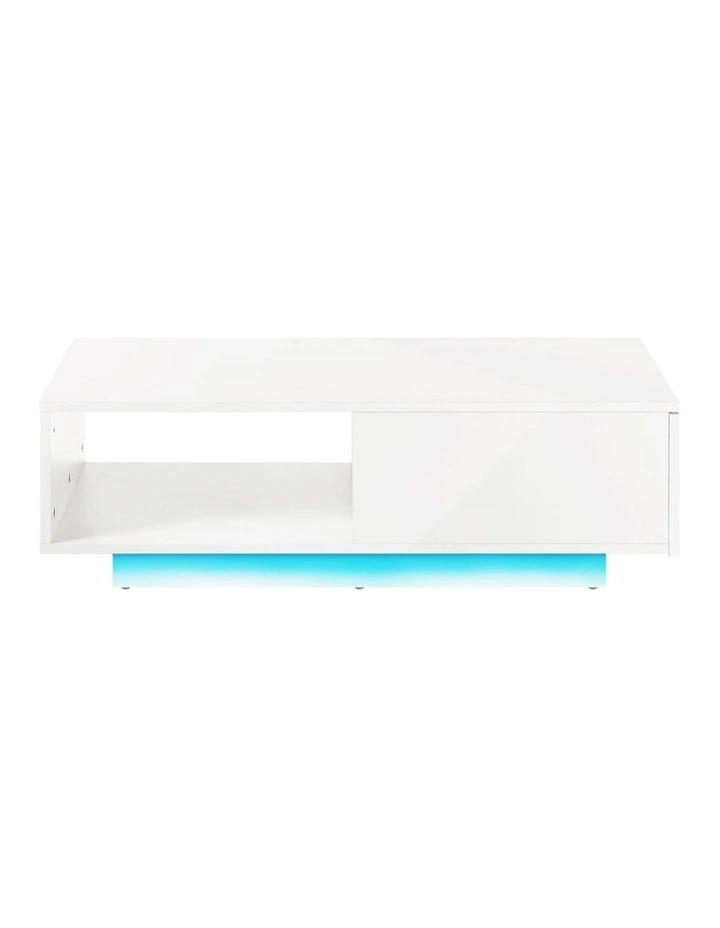 Oikiture Coffee Table LED Light High Gloss Storage Drawer Modern Furniture White image 2
