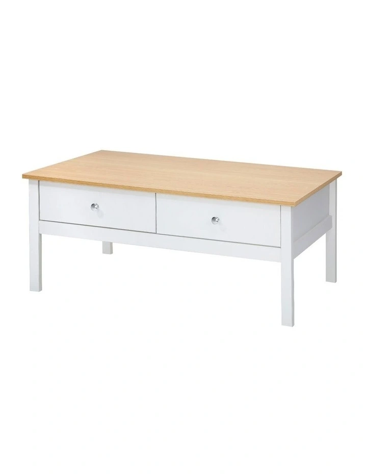 Oikiture Coffee Table Storage Drawers Side Tables Sofa Cafe Desk Natural White image 1