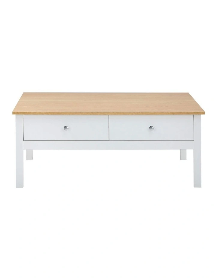 Oikiture Coffee Table Storage Drawers Side Tables Sofa Cafe Desk Natural White image 2