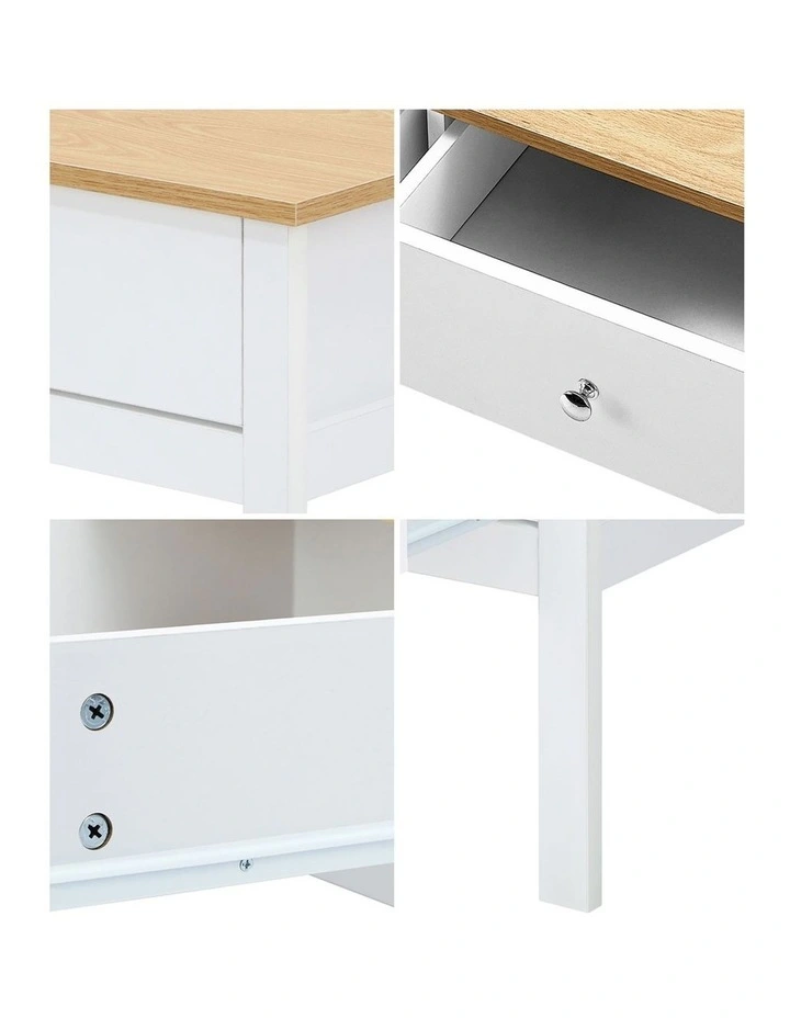 Oikiture Coffee Table Storage Drawers Side Tables Sofa Cafe Desk Natural White image 7