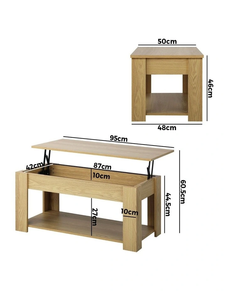 Oikiture Coffee Table Lift Up Top Modern Tables Hidden Book Storage Natural image 3