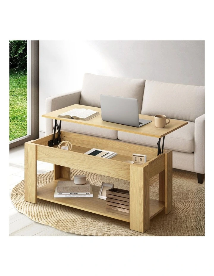Oikiture Coffee Table Lift Up Top Modern Tables Hidden Book Storage Natural image 4