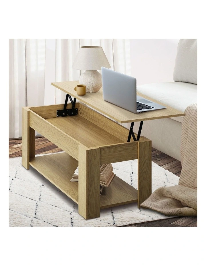 Oikiture Coffee Table Lift Up Top Modern Tables Hidden Book Storage Natural image 5