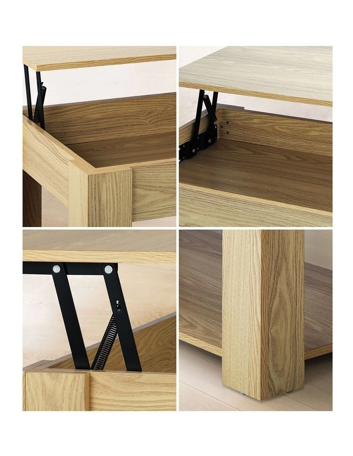 Oikiture Coffee Table Lift Up Top Modern Tables Hidden Book Storage Natural image 6
