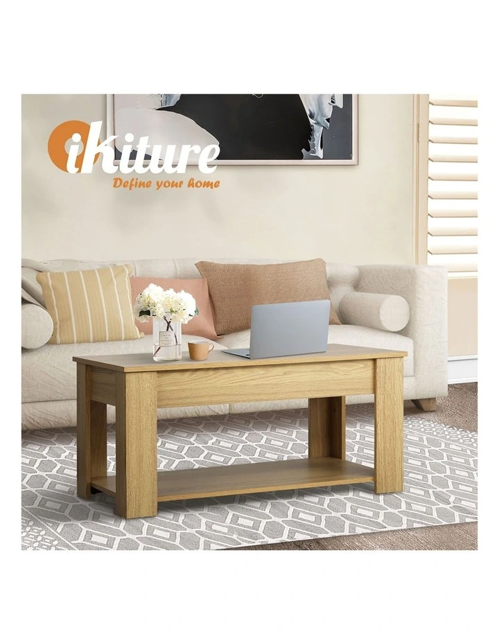 Oikiture Coffee Table Lift Up Top Modern Tables Hidden Book Storage Natural image 7