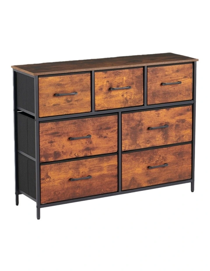 7 Drawer Chest of Drawers, Fabric Tallboy Storage Cabinet with Wooden Top & Metal Frame image 1