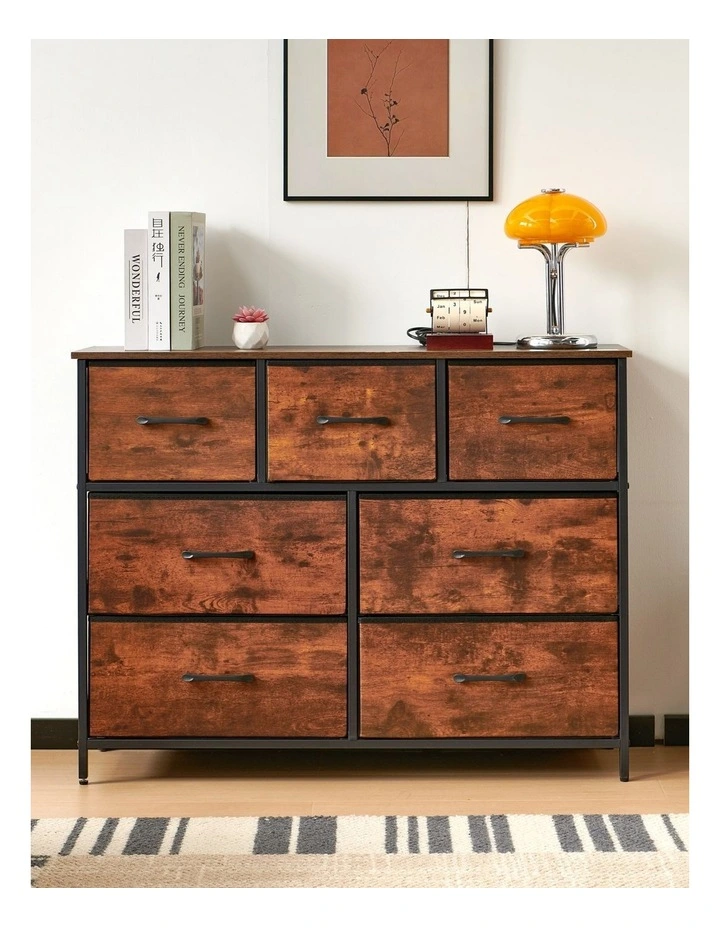 7 Drawer Chest of Drawers, Fabric Tallboy Storage Cabinet with Wooden Top & Metal Frame image 2