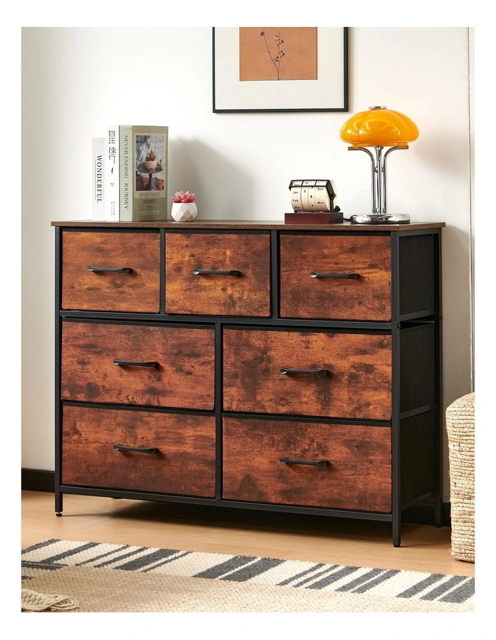 7 Drawer Chest of Drawers, Fabric Tallboy Storage Cabinet with Wooden Top & Metal Frame image 3