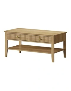 Oikiture Coffee Table Rectangle Table Side Storage Drawers Shelving Natural