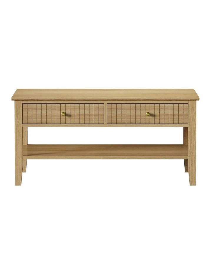 Oikiture Coffee Table Rectangle Table Side Storage Drawers Shelving Natural image 2