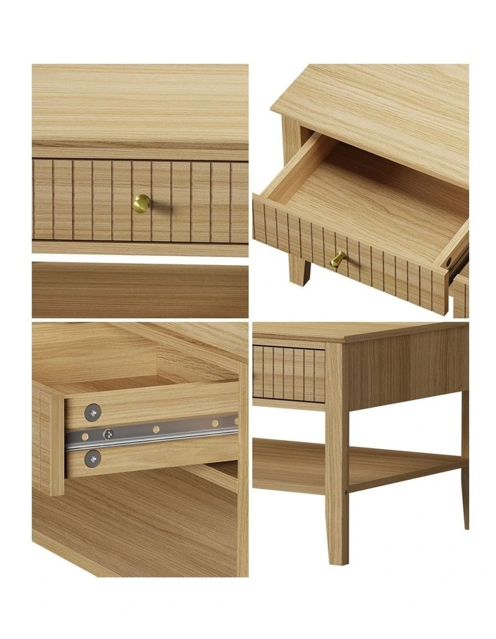 Oikiture Coffee Table Rectangle Table Side Storage Drawers Shelving Natural image 6
