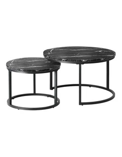 Oikiture Set of 2 Coffee Table Round Nesting Side End Table Black