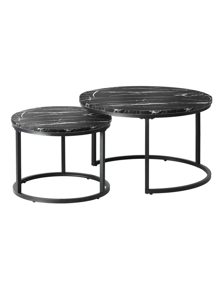 Oikiture Set of 2 Coffee Table Round Nesting Side End Table Black image 1