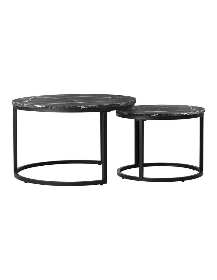 Oikiture Set of 2 Coffee Table Round Nesting Side End Table Black image 2