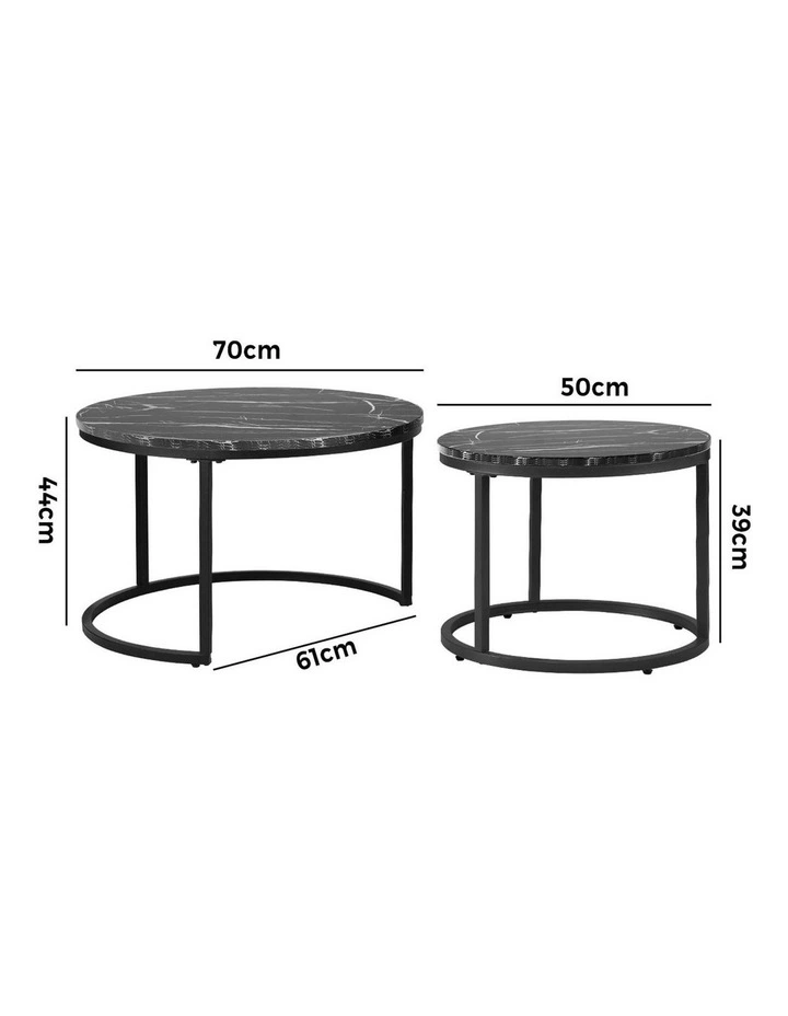 Oikiture Set of 2 Coffee Table Round Nesting Side End Table Black image 3