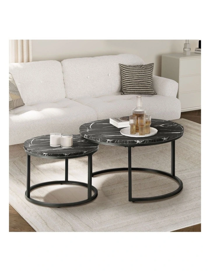 Oikiture Set of 2 Coffee Table Round Nesting Side End Table Black image 4