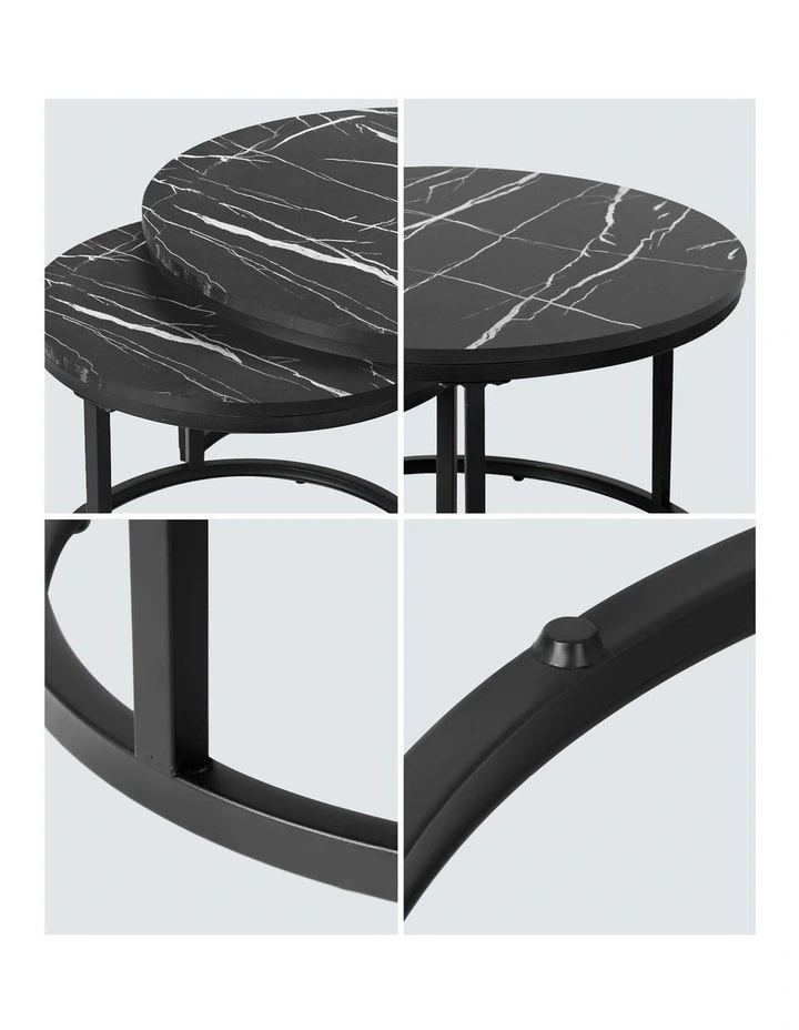 Oikiture Set of 2 Coffee Table Round Nesting Side End Table Black image 6