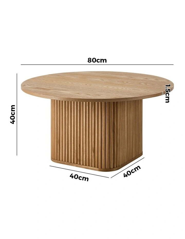 Oikiture Coffee Table Side End Tables Sofa Desk Round Wooden Furniture Natural image 3