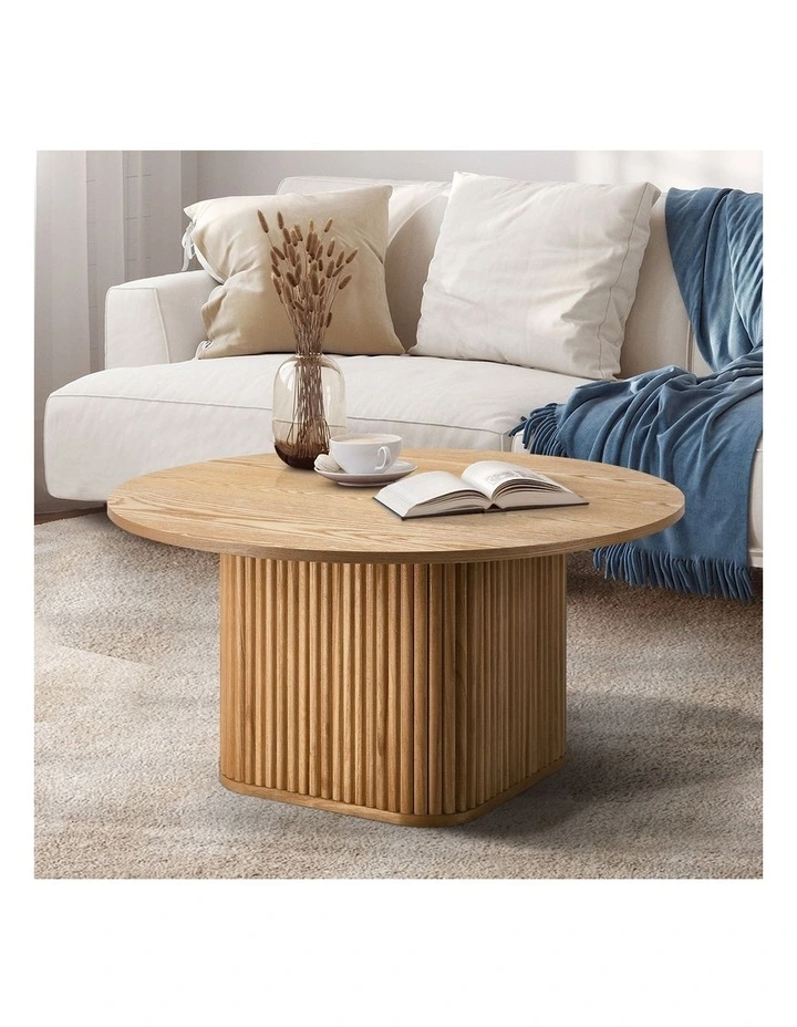 Oikiture Coffee Table Side End Tables Sofa Desk Round Wooden Furniture Natural image 4
