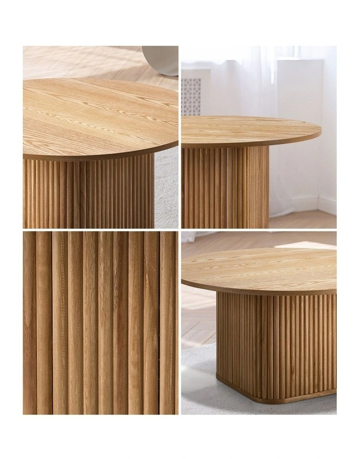 Oikiture Coffee Table Side End Tables Sofa Desk Round Wooden Furniture Natural image 6